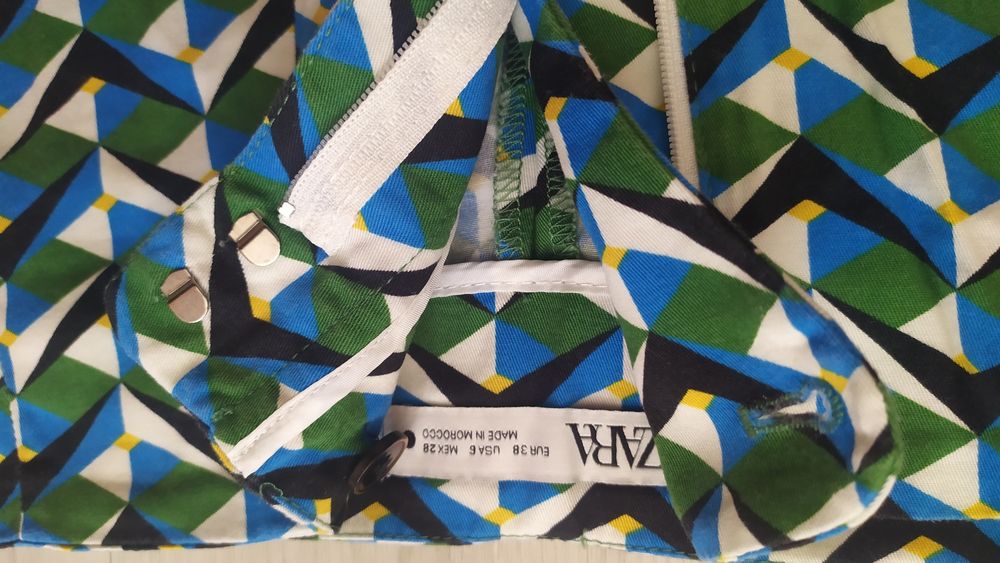 Zara damskie spodnie rozmiar 38 zielone niebieskie geometryczne wzory