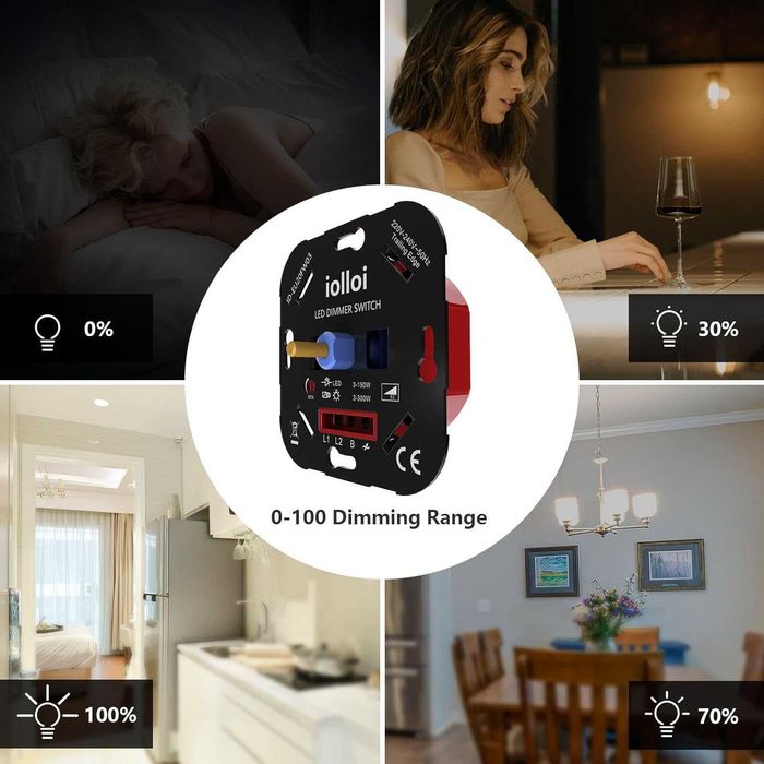 iolloi WIFI Włącznik LED, ściemniacz obrotowy, podtynkowy LED 5-250W