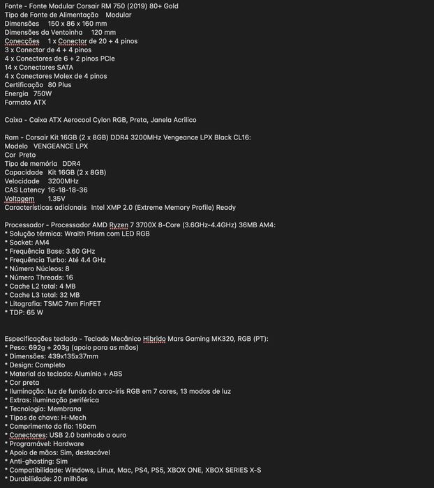 PC Game: Razen 7 3700x| 500GB| 16GB GeForce 3060 12GB aceito troca mac mini m4