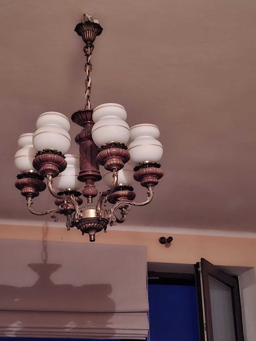 Żyrandol ceramiczny/fajansowy – 6 szklanych kloszy – Lublin