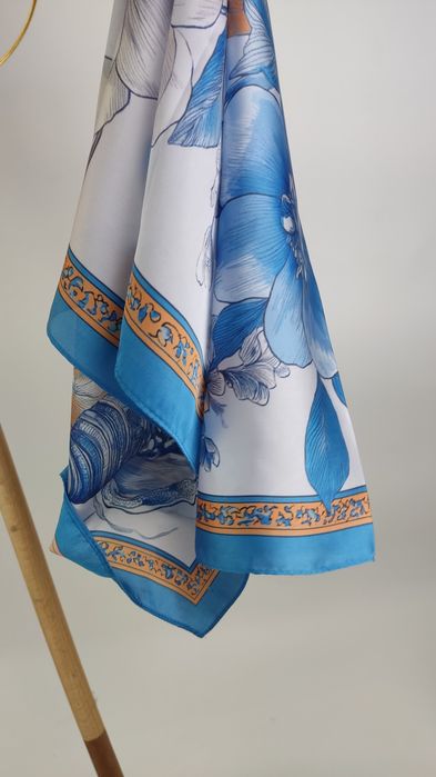 100% jedwab Apaszka gawroszka baby Blue, błękit, turkusowy 100% silk