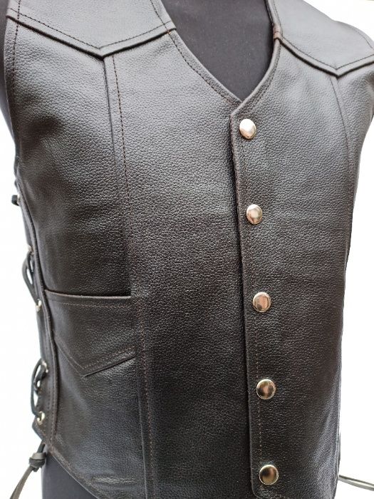 Skórzana kamizelka motocyklowa / zapinana na napy / Regulacja roz. 2XL