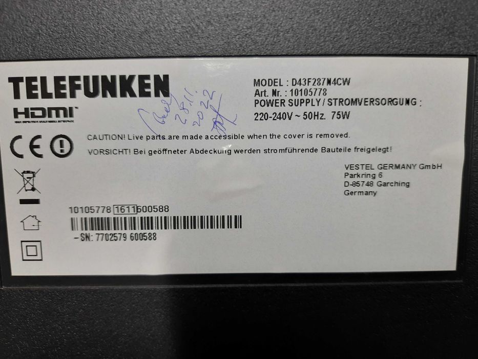 Продам телевізор 43" Telefunken D43F287N4CW