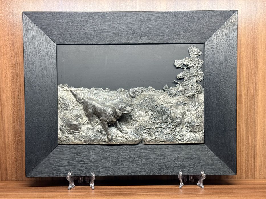 Антикварное панно картина из латуни автор Gg Bommer GDR Германия ОХОТА