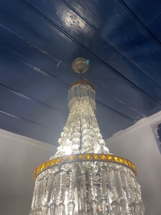 Lustre grande candeeiro de tecto pedras tangerina