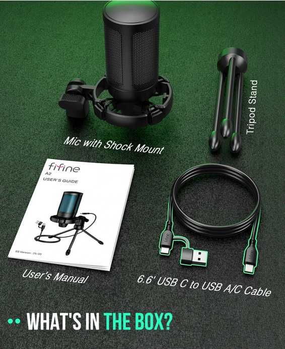 Ігровий мікрофон FIFINE AmpliGame A2 з RGB-підсвічуванням і штативом