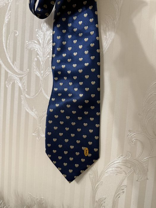 Краватка ysl yves saint laurent галстук жовто блакитний серце сердце