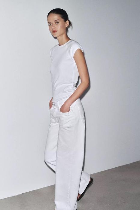 Білі джинси zara, джинси wide leg zara, zw collection wide-leg low-rise jeans zara