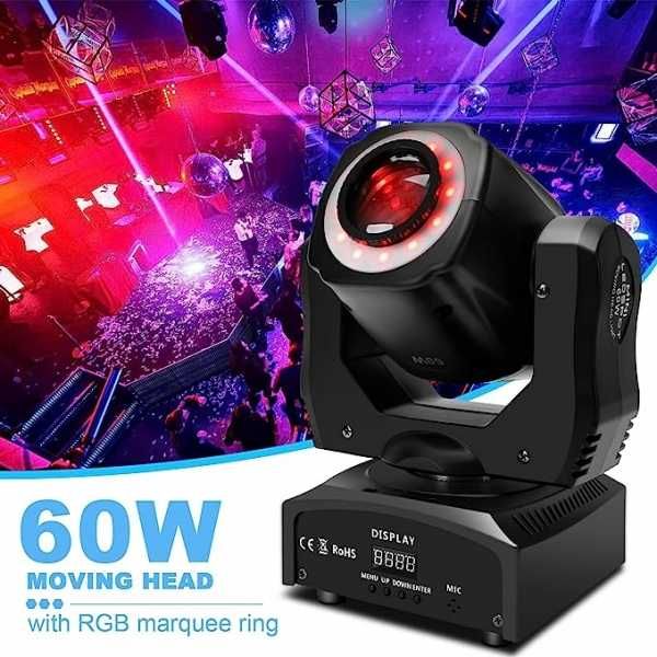 Ruchoma Głowa LED 60W Spot Gobo Prism + 12 Ring 7- Wzorów 3-Części
