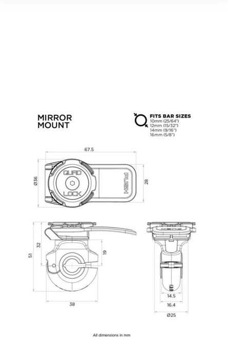 Suporte de espelho/viseira original Quadlock SQLM-MIR 2