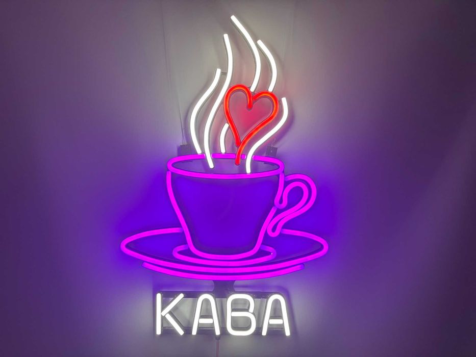 Неонова вивіска "Кава чашка" deep, 610*400 мм, світлодіодна