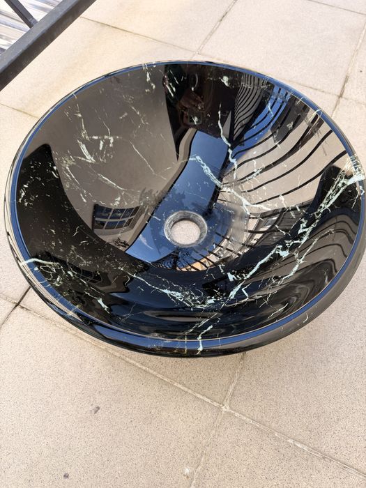 Umywalka czarny marmur + czarna bateria