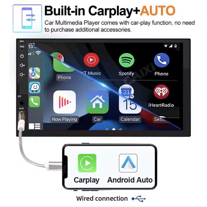 Автомагнітола 7 дюймів CarPlay Android Auto камера 1DIN