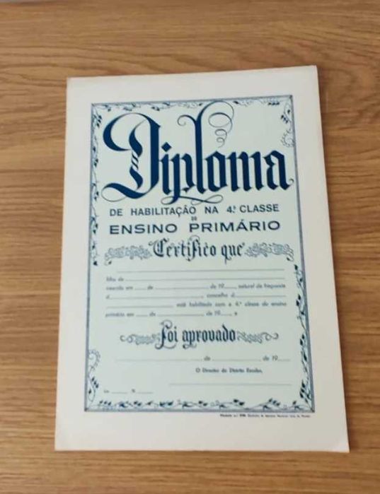 Diploma Ensino Primário 4a Classe vintage anos 70 novo