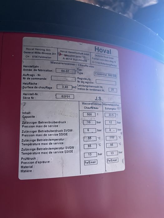 Hoval CombiVal Er Bufor cieplej wody 500L