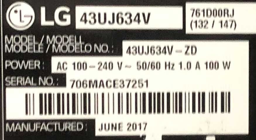 Peças TV LG 43UJ634V EAX67209.001 EAX67133.404 Testadas