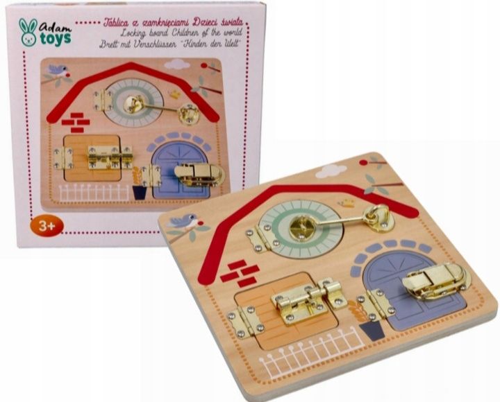 Tablica manipulacyjna z zamknięciami dla dzieci