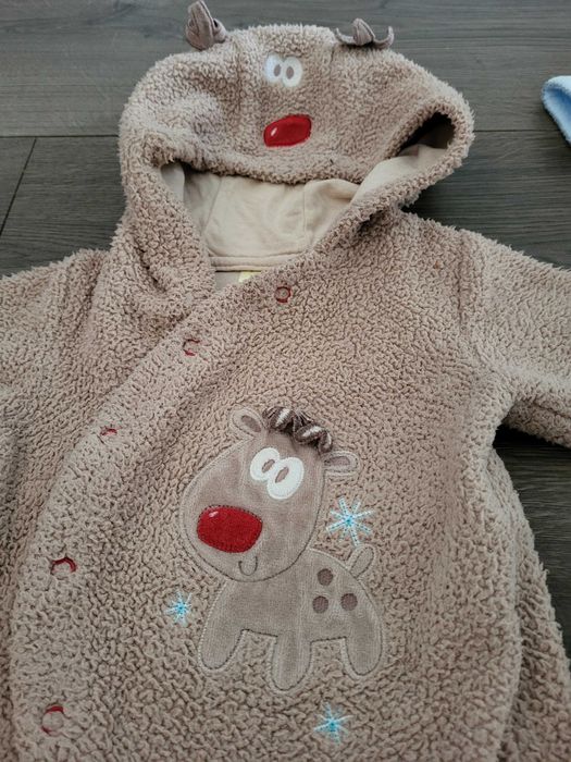 3szt kombinezon rozmiar 68 ciepły pajacyk polarowy z kapturem