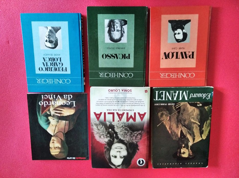 Livros: Picasso, Da Vinci, Garcia lorca; Pavlov, Manet, Amália