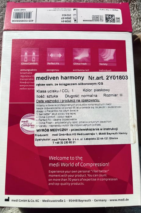 Bezszwowy rękaw uciskowy okrągłodziany na rękę mediven harmony