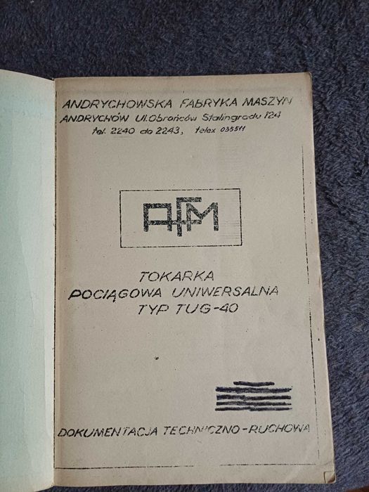 Tokarka TUG 40 - dokumentacja DTR książka