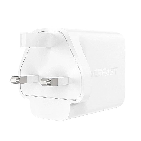 Acefast ładowarka GaN 65W 3 porty (1xUSB, 2xUSB C PD) wtyczka UK biała