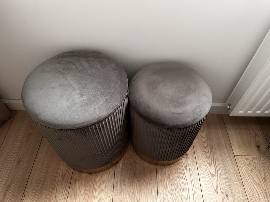 Zestaw 2 puf ze schowkiem, szary, welur
