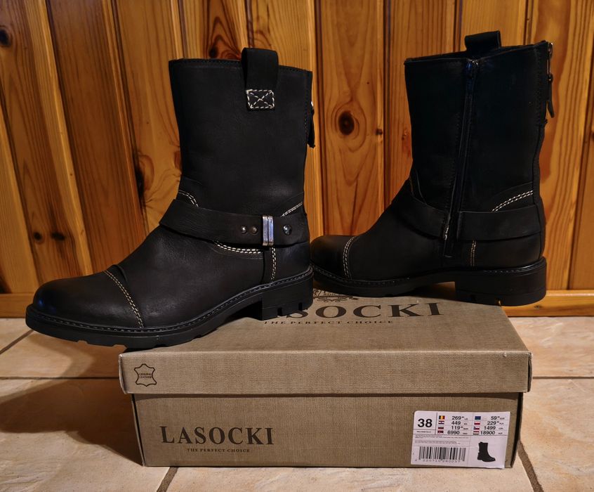 Skórzane botki kowbojki kozaki sztylbety Lasocki 38 NOWE