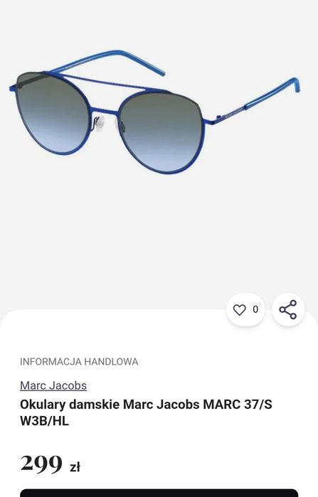 Marc Jacobs okulary damskie przeciwsłoneczne  pilotki UV400