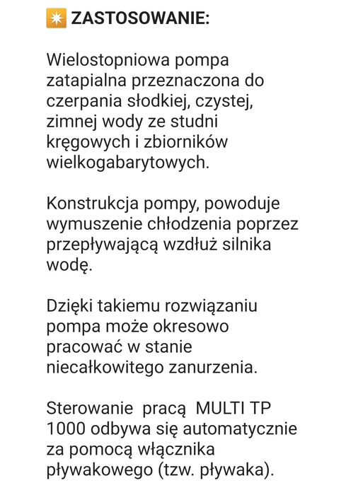 POMPA zatapialna do wody do studni 23OV SOLIDNA WYDAJNA OMNI