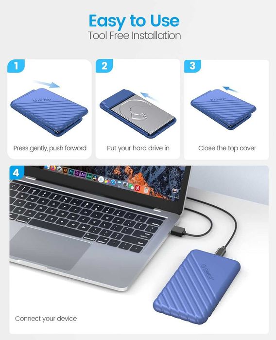 ORICO 2,5" Obudowa na dysk HDD/SSD USB 3.0 – UASP, TRIM – niebieska