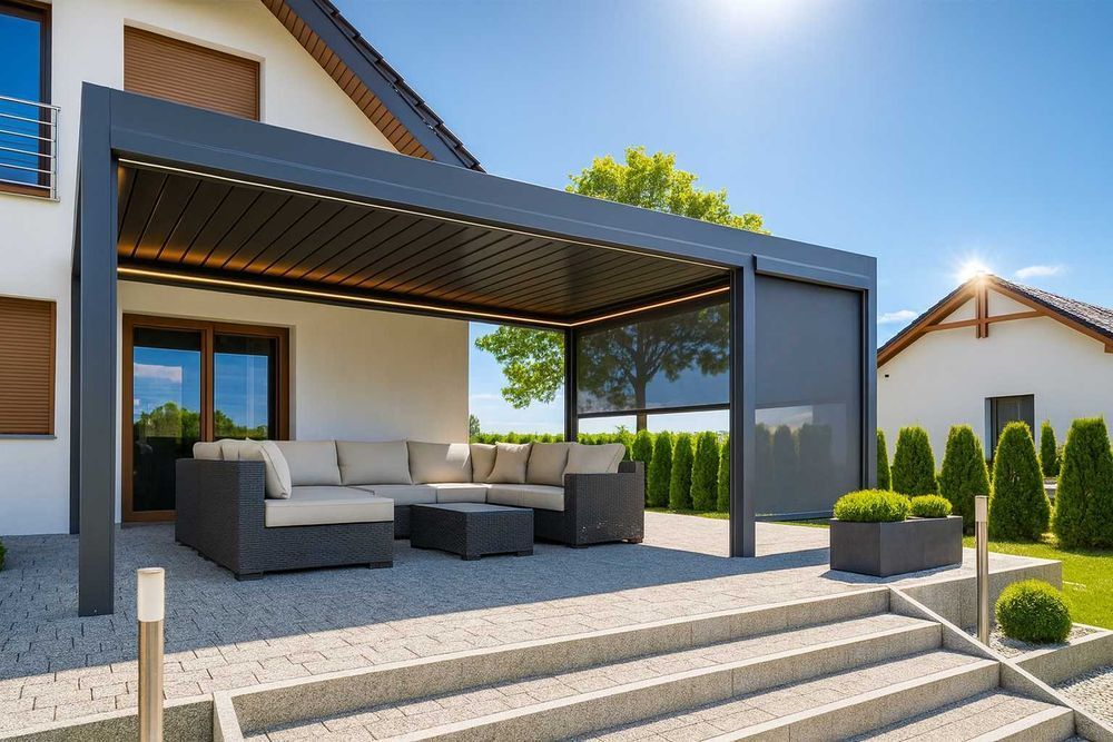 Pergole lamelowe sterowanie automatyczne . Cena dotyczy pergoli o wymi