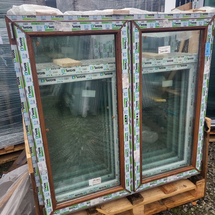 Okno trzyszbowe 145x140 złoty dąb