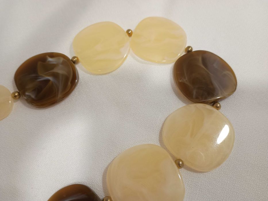 Colar em pedras naturais "Olho de Tigre" castanho e bejes