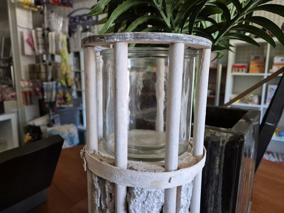 Lampion drewniany szklany świeczniki lampiony