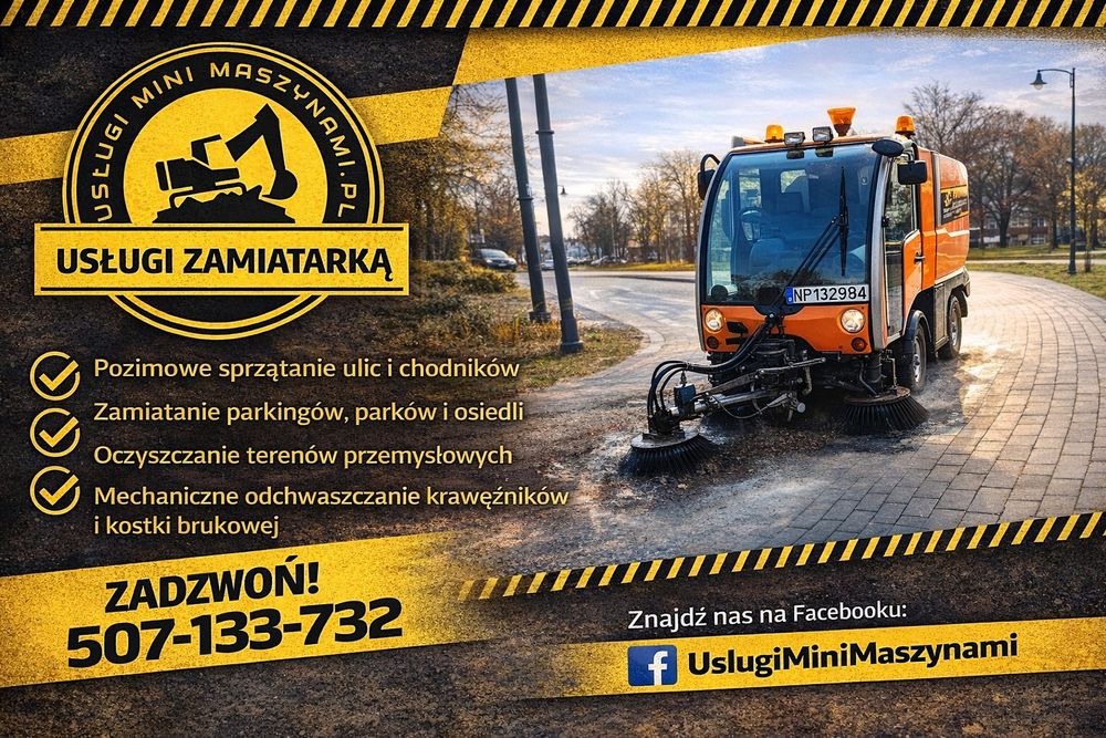 Zamiatarka, zamiatanie ulic, parkingów, chodników, osiedli, sprzątanie