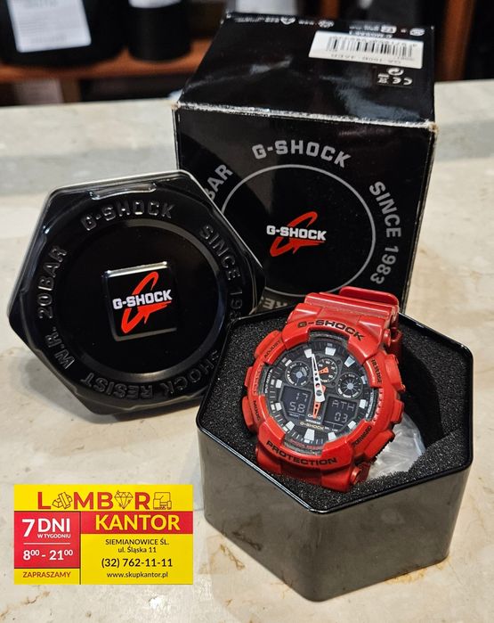 6187/25 Zegarek Casio GShock GA-100B czerwony