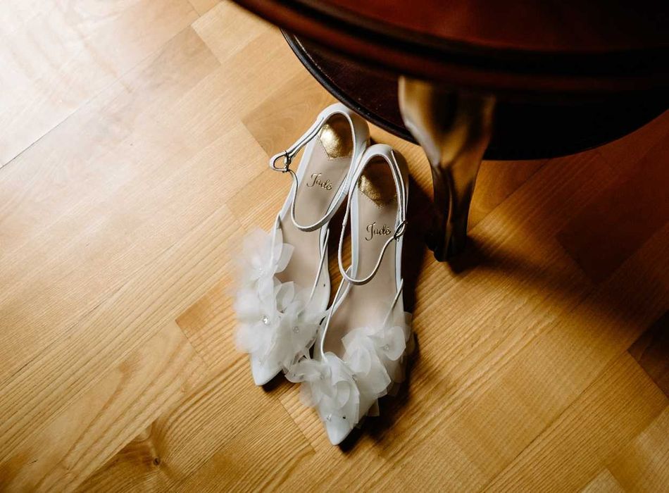 Buty ślubne ręcznie szyte, ze zdobieniami - słupek 5,5cm, rozmiar 40