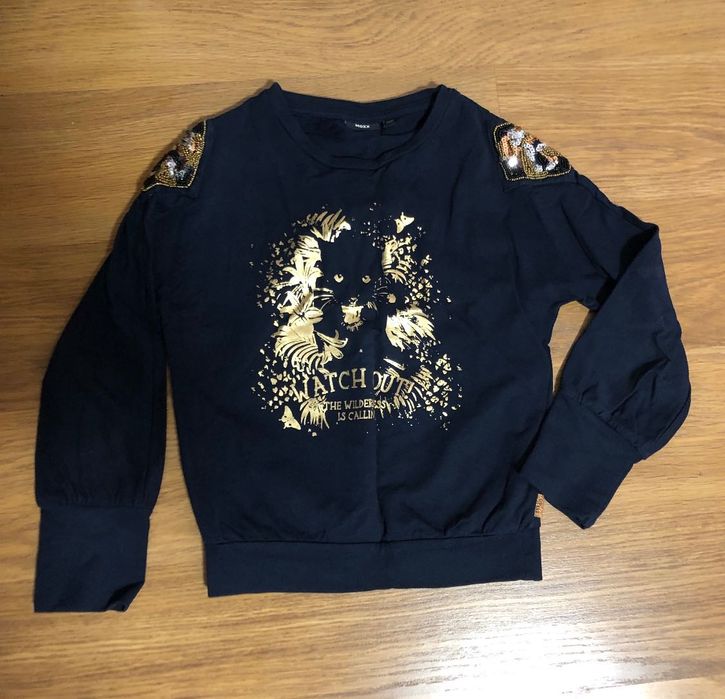 Mexx синий реглан свитер с пантерой на девочку, р,6/8 лет.