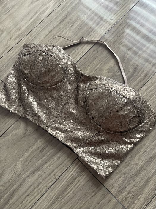 Nowy bralet, crop top, krótki Top złote cekiny M/L