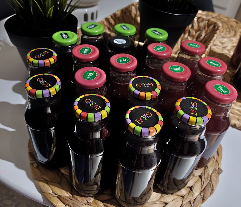 Soki naturalne ,malina, ostrezyna, czarny bez, aronia