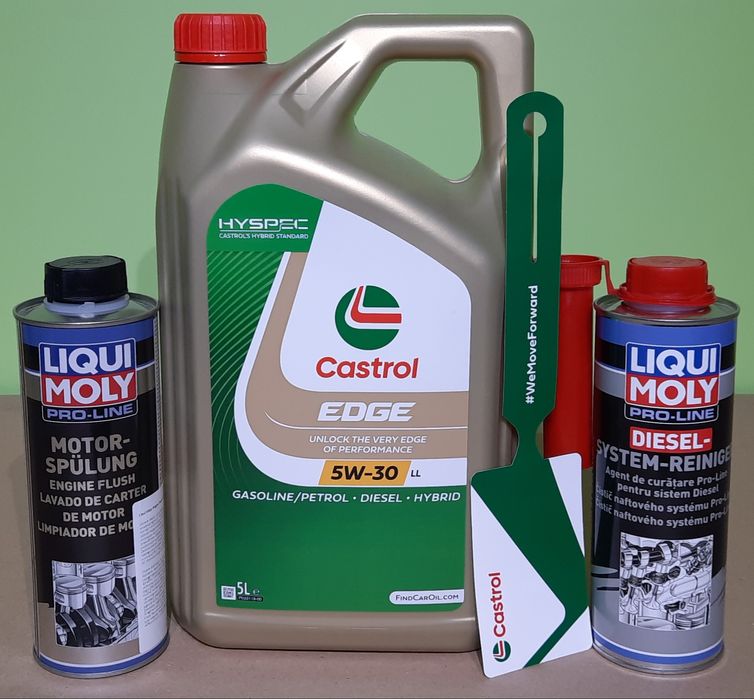 Olej silnikowy Castrol Edge 5W-30 LL 5L + dodatki do oleju/paliwa Liqui Moly + zawieszka serwisowa Castrol PL