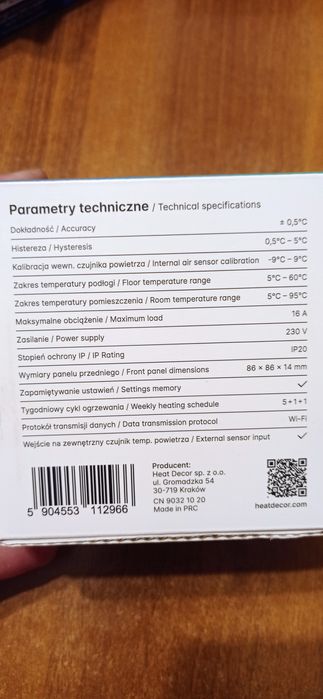 Termostat programator HD-T1000 WI-FI mata,folia panel, grzewczy