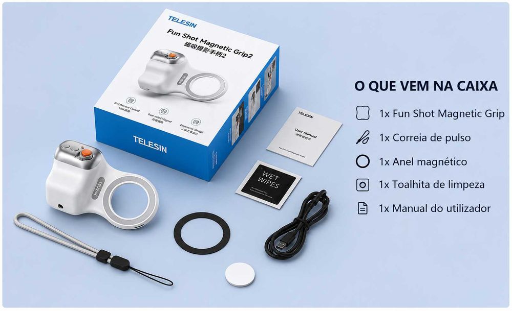 Telesin Fun Shot Magnetic Grip 2 | Bluetooth | MagSafe | Novo