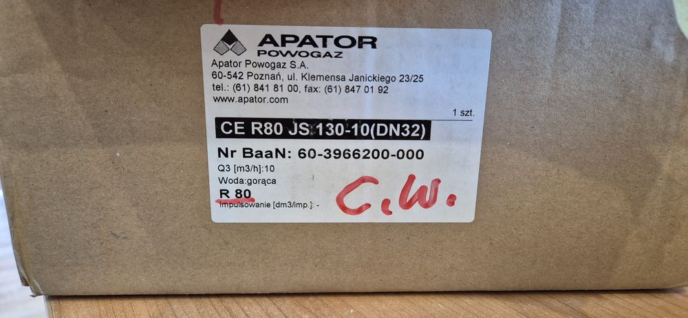 Wodomierz ciepła woda Apator PoWoGaz JS 130 - 10 DN32