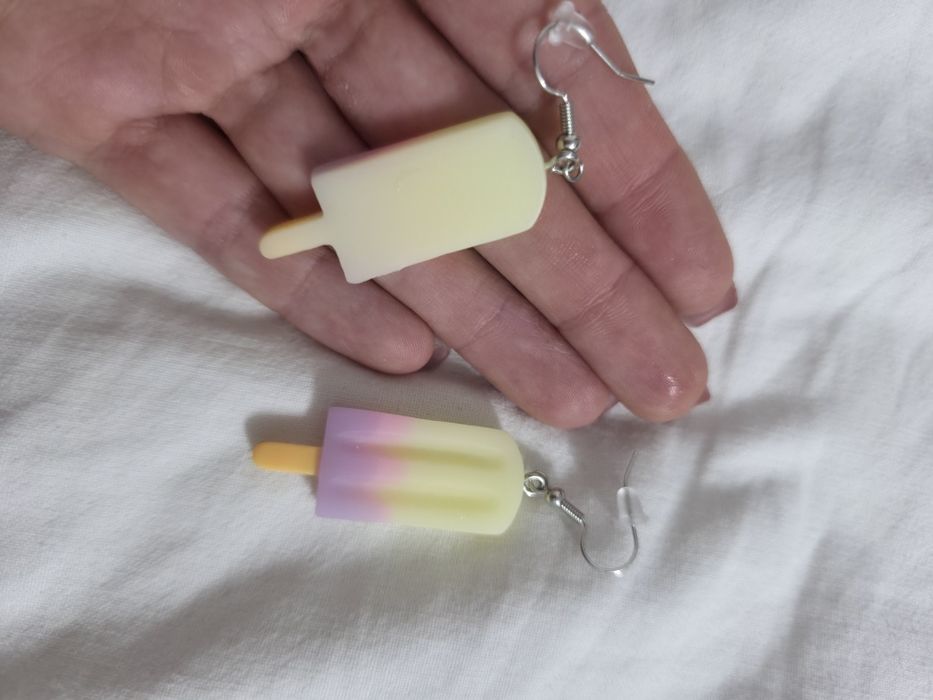 Śmieszne kolorowe kolczyko lody srebrne kolczyki  alternative emo