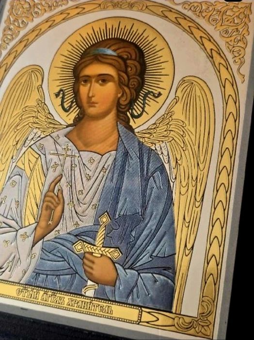 Ikona GRECKA na desce ANIOŁ STRÓŻ. Ikonka dla dzieci.