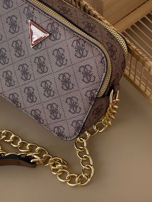 Женская сумка Guess кросс боди через плечо бежевый черный Гесс