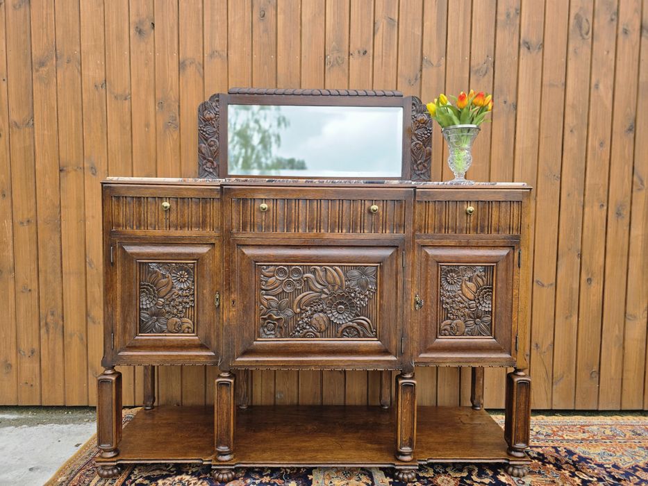 Secesyjna komoda bufet z marmurem i lustrem 160cm #1960 Stylowy Węgrów