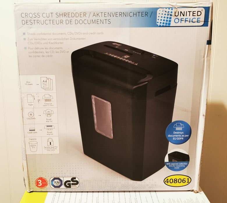 Niszczarka do papieru, CD/DVD, kart, P4, 300W, 21l, nowa